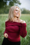 Burgundy Draped Shoulder Sweater Top - Select Trends Boutique