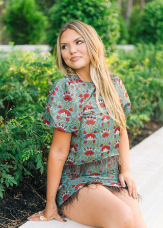Burgundy Floral Feather Set Blouse | Select Trends Boutique