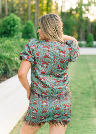 Burgundy Floral Feather Set Mini Skirt | Select Trends Boutique