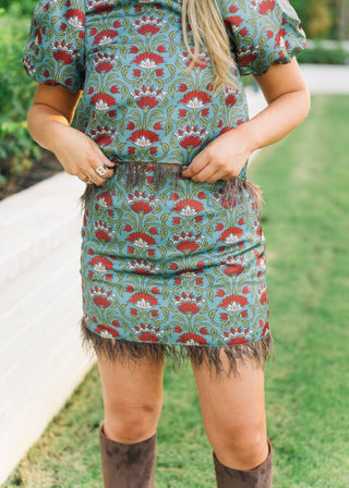 Burgundy Floral Feather Set Mini Skirt | Select Trends Boutique
