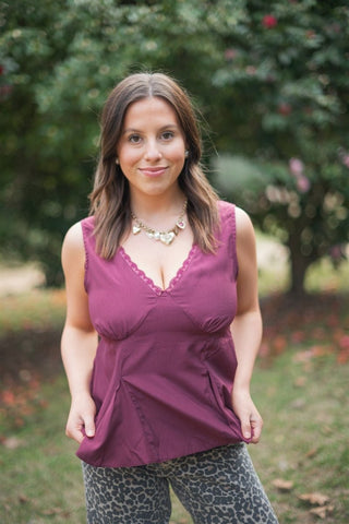 Burgundy Lace Detail V - Neck Top | Select Trends Boutique