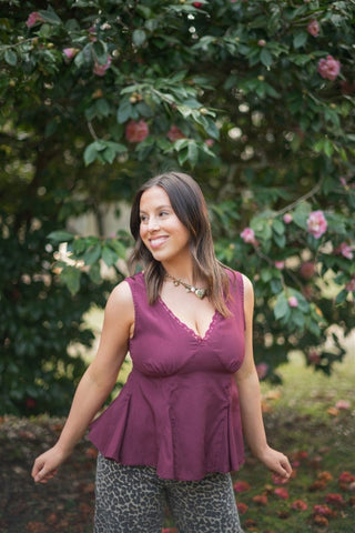 Burgundy Lace Detail V - Neck Top | Select Trends Boutique