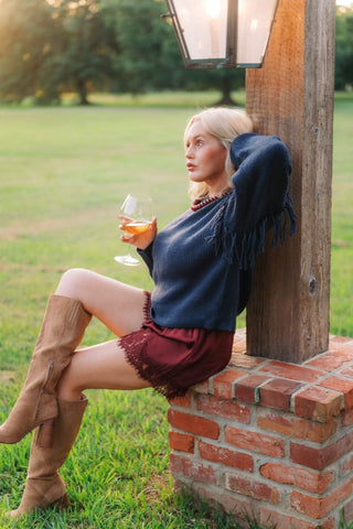 Burgundy Lace Trim Satin Shorts | Select Trends Boutique