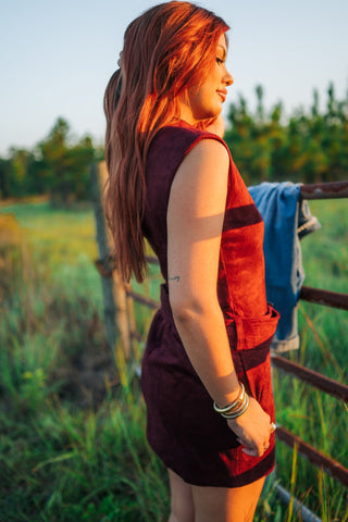 Burgundy Mock Neck Belted Mini Dress