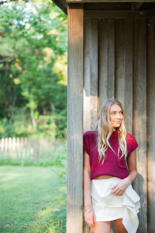 Burgundy Mock Neck Short Sleeve Knit Top | Select Trends Boutique