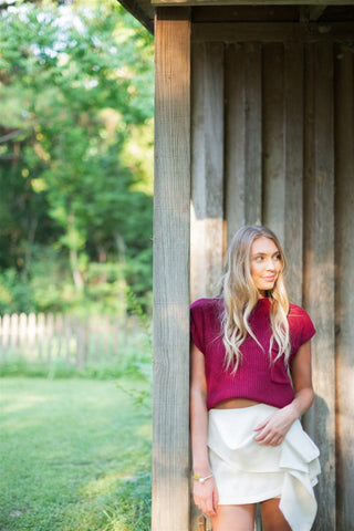 Burgundy Mock Neck Short Sleeve Knit Top - Select Trends Boutique