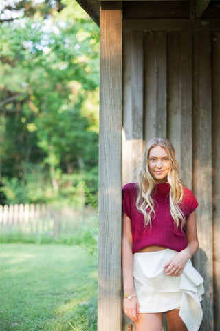 Burgundy Mock Neck Short Sleeve Knit Top | Select Trends Boutique