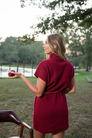 Burgundy Mock Neck Sweater Dress - Select Trends Boutique