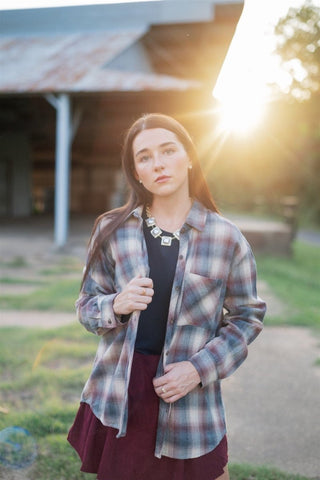 Burgundy Plaid Button Up Flannel | Select Trends Boutique