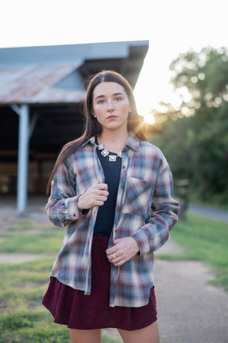 Burgundy Plaid Button Up Flannel | Select Trends Boutique