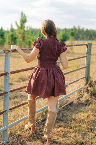 Burgundy Plaid Puff Sleeve Dress | Select Trends Boutique
