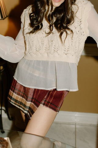 Burgundy Plaid Wool Mini Skort | Select Trends Boutique