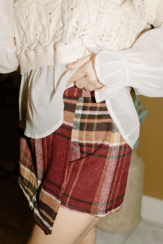 Burgundy Plaid Wool Mini Skort | Select Trends Boutique