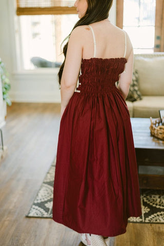 Burgundy Poplin Tie Detail Midi Dress | Select Trends Boutique