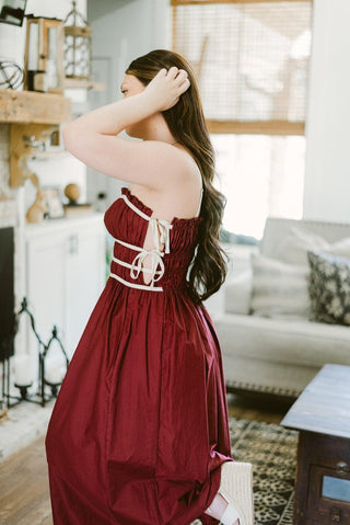 Burgundy Poplin Tie Detail Midi Dress | Select Trends Boutique