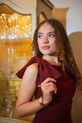 Burgundy Ruffle Detail Mini Dress