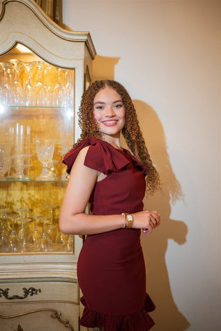 Burgundy Ruffle Detail Mini Dress - Select Trends Boutique