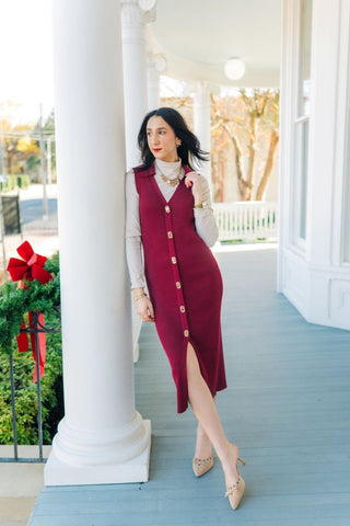 Burgundy Sleeveless Button Up Midi Dress | Select Trends Boutique