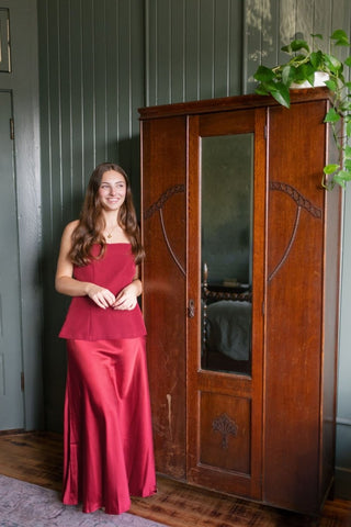 Burgundy Strapless Satin Maxi Dress | Select Trends Boutique