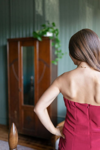 Burgundy Strapless Satin Maxi Dress | Select Trends Boutique