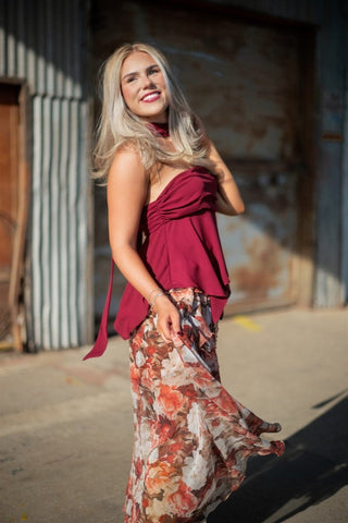 Burgundy Strapless Scarf Blouse | Select Trends Boutique