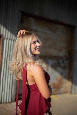 Burgundy Strapless Scarf Blouse | Select Trends Boutique