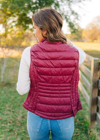 Burgundy Zip Up Puffer Vest | Select Trends Boutique