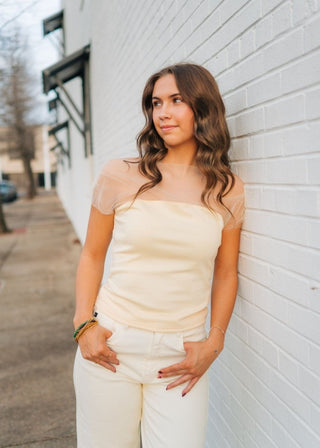 Butter Yellow Mesh Detail Drape Top | Select Trends Boutique