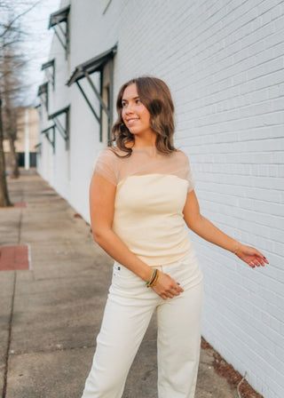 Butter Yellow Mesh Detail Drape Top | Select Trends Boutique