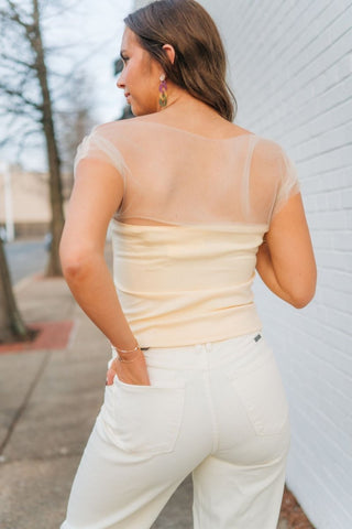 Butter Yellow Mesh Detail Drape Top | Select Trends Boutique