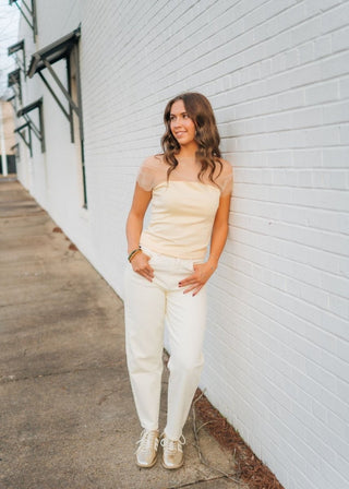 Butter Yellow Mesh Detail Drape Top | Select Trends Boutique