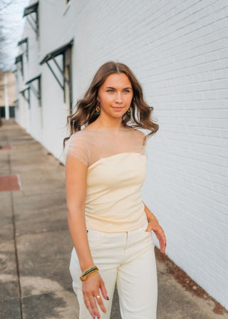 Butter Yellow Mesh Detail Drape Top | Select Trends Boutique