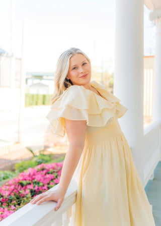 Butter Yellow Ruffle Sleeve Midi Dress | Select Trends Boutique