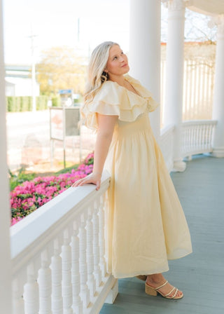 Butter Yellow Ruffle Sleeve Midi Dress | Select Trends Boutique