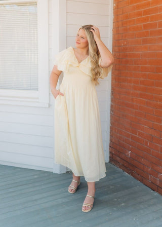 Butter Yellow Ruffle Sleeve Midi Dress | Select Trends Boutique