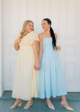 Butter Yellow Ruffle Sleeve Midi Dress | Select Trends Boutique