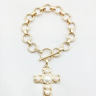 Gold Chain Link Cross Bracelet