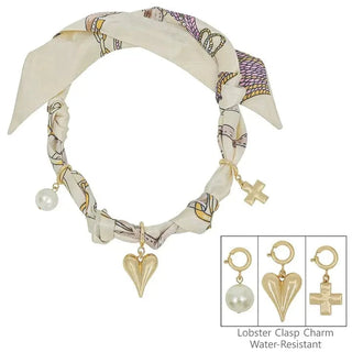 Cream & Lavender Charm Scarf Necklace