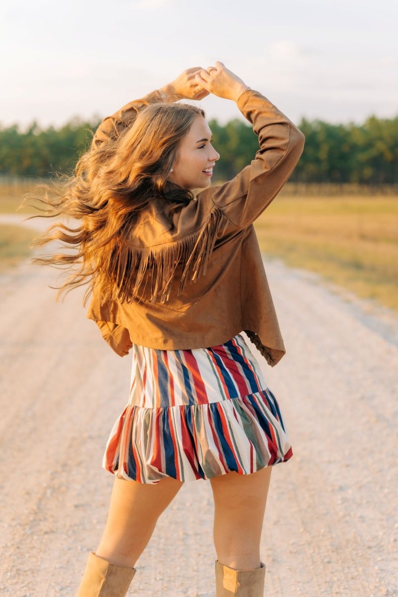 Camel Brown Fringe Suede Jacket