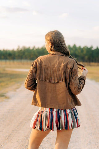 Camel Brown Fringe Suede Jacket | Select Trends Boutique