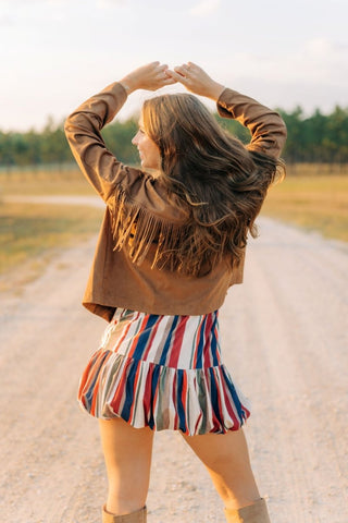Camel Brown Fringe Suede Jacket | Select Trends Boutique
