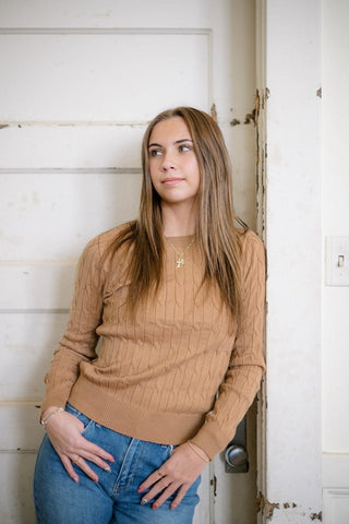 Camel Brown Long Sleeve Cable Knit Top | Select Trends Boutique