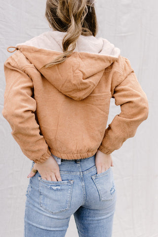 Camel Corduroy Zip Up Jacket