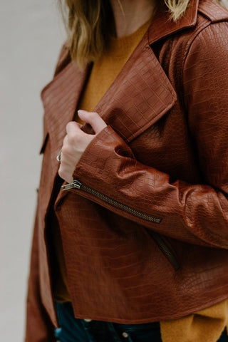 Camel Croc Leather Jacket | Select Trends Boutique