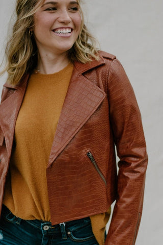 Camel Croc Leather Jacket | Select Trends Boutique