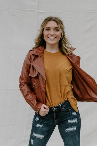 Camel Croc Leather Jacket | Select Trends Boutique