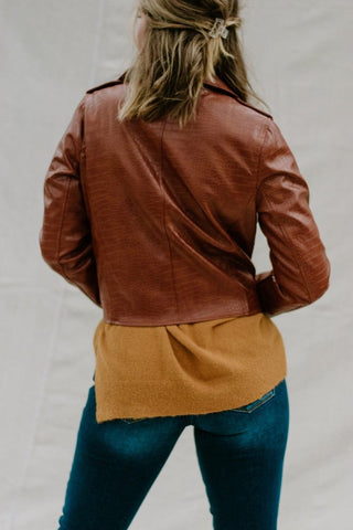 Camel Croc Leather Jacket | Select Trends Boutique