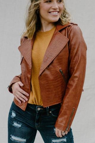 Camel Croc Leather Jacket | Select Trends Boutique