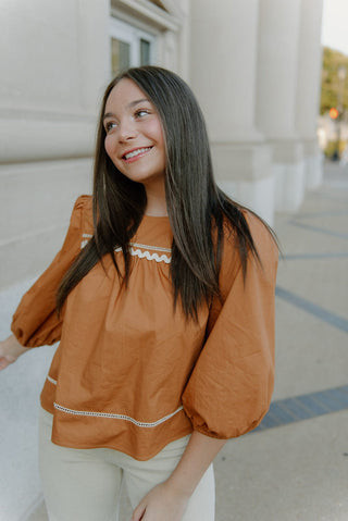 Camel Detailed Long Sleeve Blouse