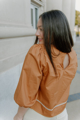 Camel Detailed Long Sleeve Blouse